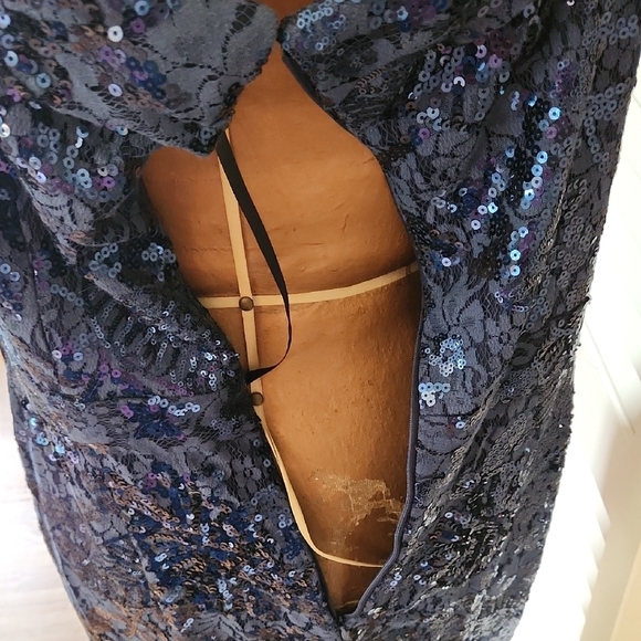 Blue Lace and Sequin Embellished Gown - Picture 15 of 17